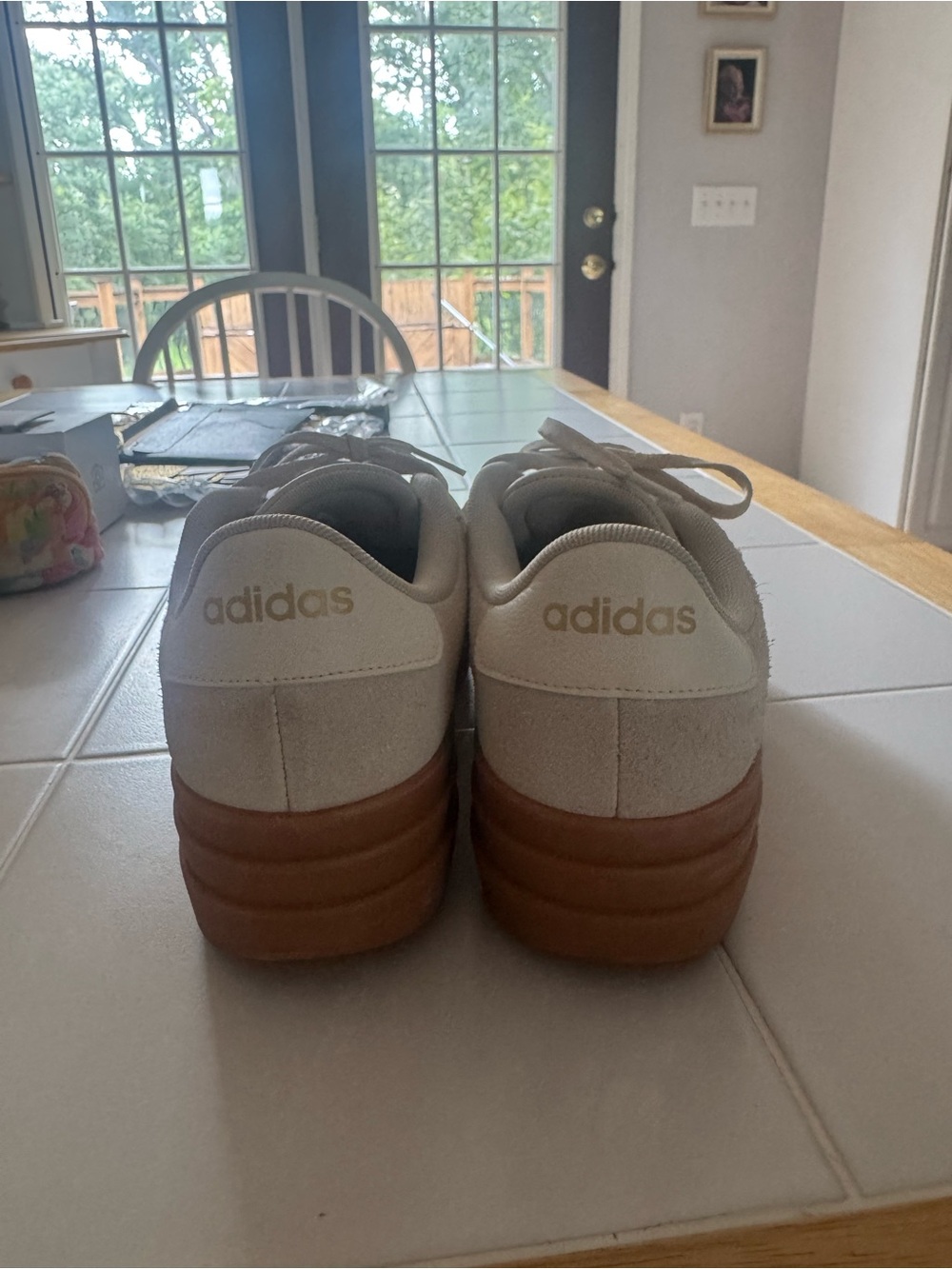 adidas Cream Suede Platform Sneakers with Gum Sole - Picture 5 of 7